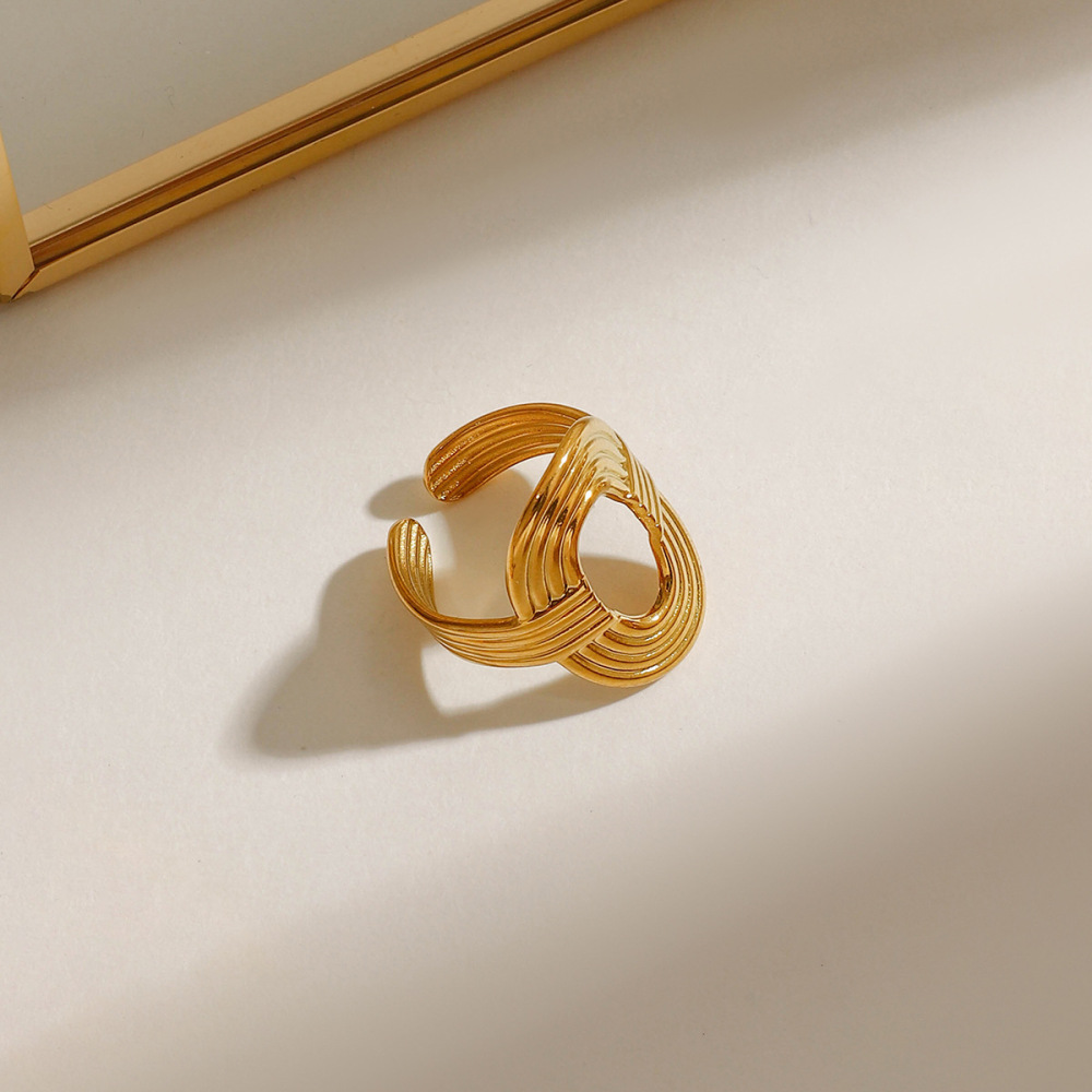Bague Ajustable Pour Femme, Style Ovale, Élégante, En Acier Inoxydable, Couleur Or, Étanche, Collection Classique (1 Pièce). Image7