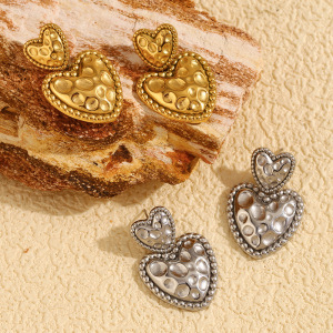 Boucles D'Oreilles Pendantes Pour Femme, Collection Romantique, En Acier Inoxydable Doré, Imperméables, En Forme De Cœur. h5 Image5
