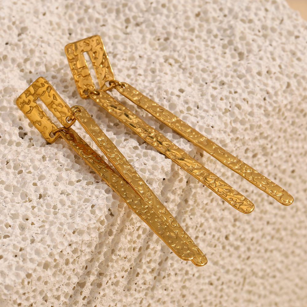 Boucles D'Oreilles Pendantes Élégantes Géométriques En Acier Inoxydable Doré, Étanches, Collection Classique, Pour Femme (1 Paire). Image5