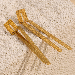 Boucles D'Oreilles Pendantes Élégantes Géométriques En Acier Inoxydable Doré, Étanches, Collection Classique, Pour Femme (1 Paire). h5 Image5