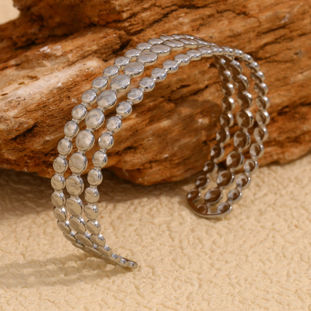 Bracelet jonc femme style rétro géométrique simple, en acier inoxydable, couleur or, étanche (1 pièce)