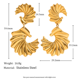 1 Paire De Boucles D'Oreilles Pendantes Pour Femme, Style Rétro, En Acier Inoxydable Uni, Couleur Or, Étanches. h5 Image8