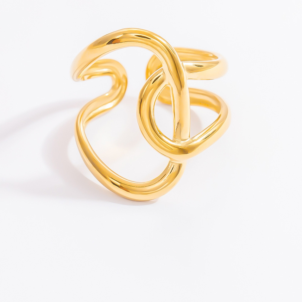 Bague Ajustable Pour Femme, Style Classique Asymétrique Torsadé, En Acier Inoxydable Étanche Couleur Or (1 Pièce), Collection Moderne. Image12