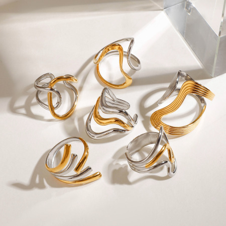 Bague ajustable pour femme, collection Designable Series Personality Line, en acier inoxydable étanche, coloris or et argent.