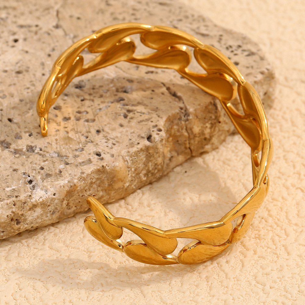 Bracelet Jonc Femme En Acier Inoxydable Doré, Style Torsadé Simple, 1 Pièce, Collection Luxe Image6