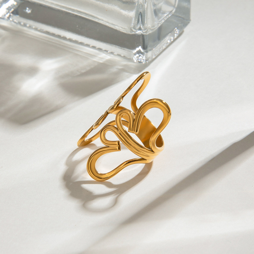 Bague Simple Pour Femme, En Acier Inoxydable Doré, Forme De Fleur Naturelle, Collection Romantique (1 Pièce). Image5
