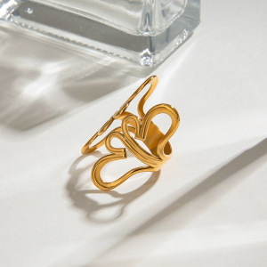 Bague Simple Pour Femme, En Acier Inoxydable Doré, Forme De Fleur Naturelle, Collection Romantique (1 Pièce). h5 Image5