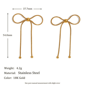 Boucles D'Oreilles Pendantes Pour Femme, Collection Romantique, Nœud Papillon, En Acier Inoxydable Étanche, Couleur Or (1 Paire). h5 Image8