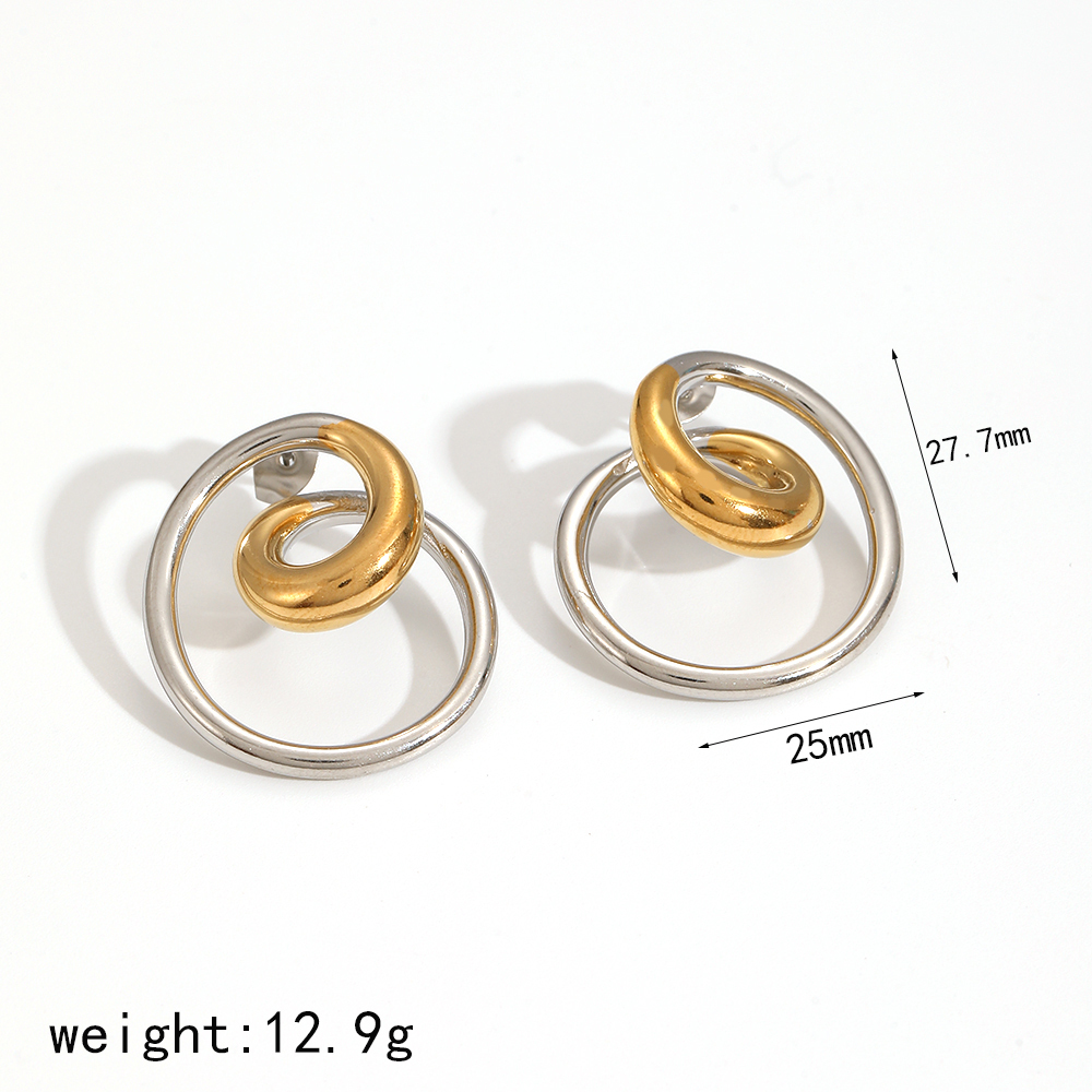 Boucles D'Oreilles Puces Pour Femme, Style Moderne, Forme Spirale Irrégulière, En Acier Inoxydable Doré, Étanches (1 Paire) Image7