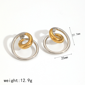 Boucles D'Oreilles Puces Pour Femme, Style Moderne, Forme Spirale Irrégulière, En Acier Inoxydable Doré, Étanches (1 Paire) h5 Image7