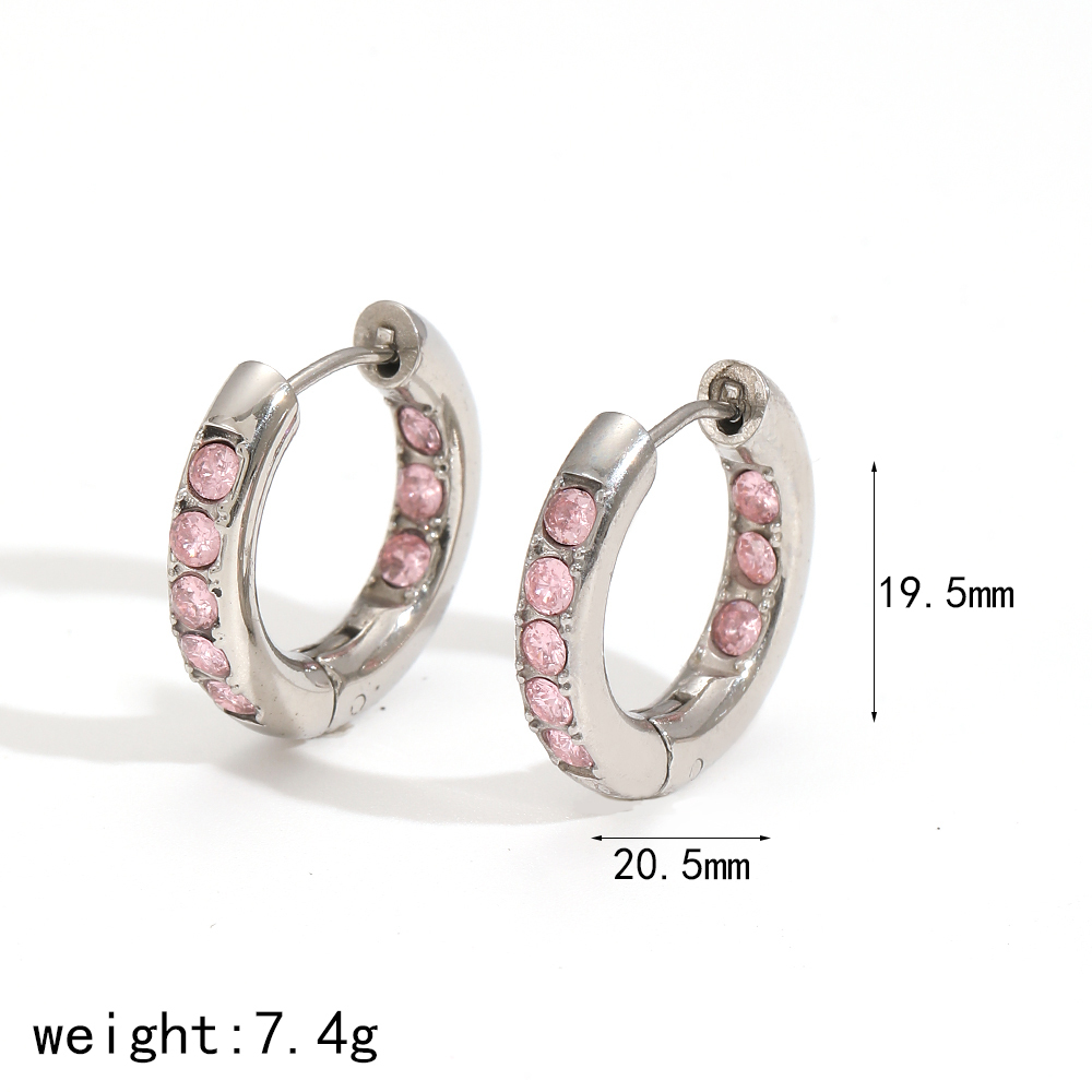 1 Paire De Boucles D'Oreilles Créoles Annulaires Brillantes En Acier Inoxydable Doré Étanche Avec Zircon, Série Polychrome Image9
