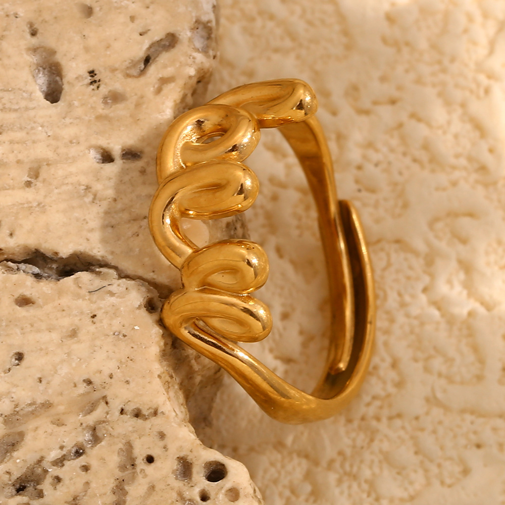 Bague Ajustable Pour Femme, Collection Romantique Classique, En Acier Inoxydable, Couleur Or, Étanche. Image7