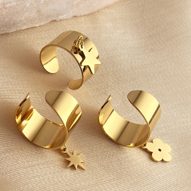 Bague Ajustable Pour Femme, Modèle Designable Series Chic Flower Dangle, En Acier Inoxydable Étanche Couleur Or. Image5