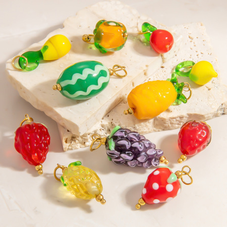 Pendentif femme en acier inoxydable doré, émail naturel couleur fruits, 1 pièce, série Chromatic 2