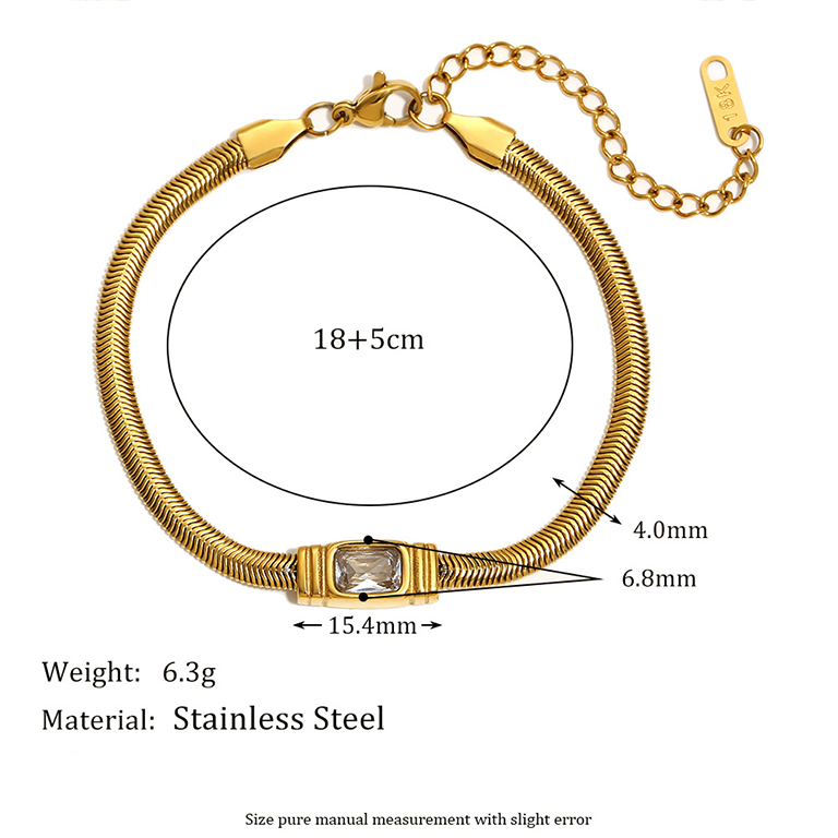 Bracelet Chaîne Femme En Acier Inoxydable Doré, Style Rétro Géométrique, Étanche, 1 Pièce, Collection Luxe. Image10