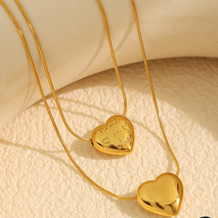 Collier pendentif femme tendance en forme de cœur, en acier inoxydable, couleur or, étanche, collection romantique (1 pièce) 2