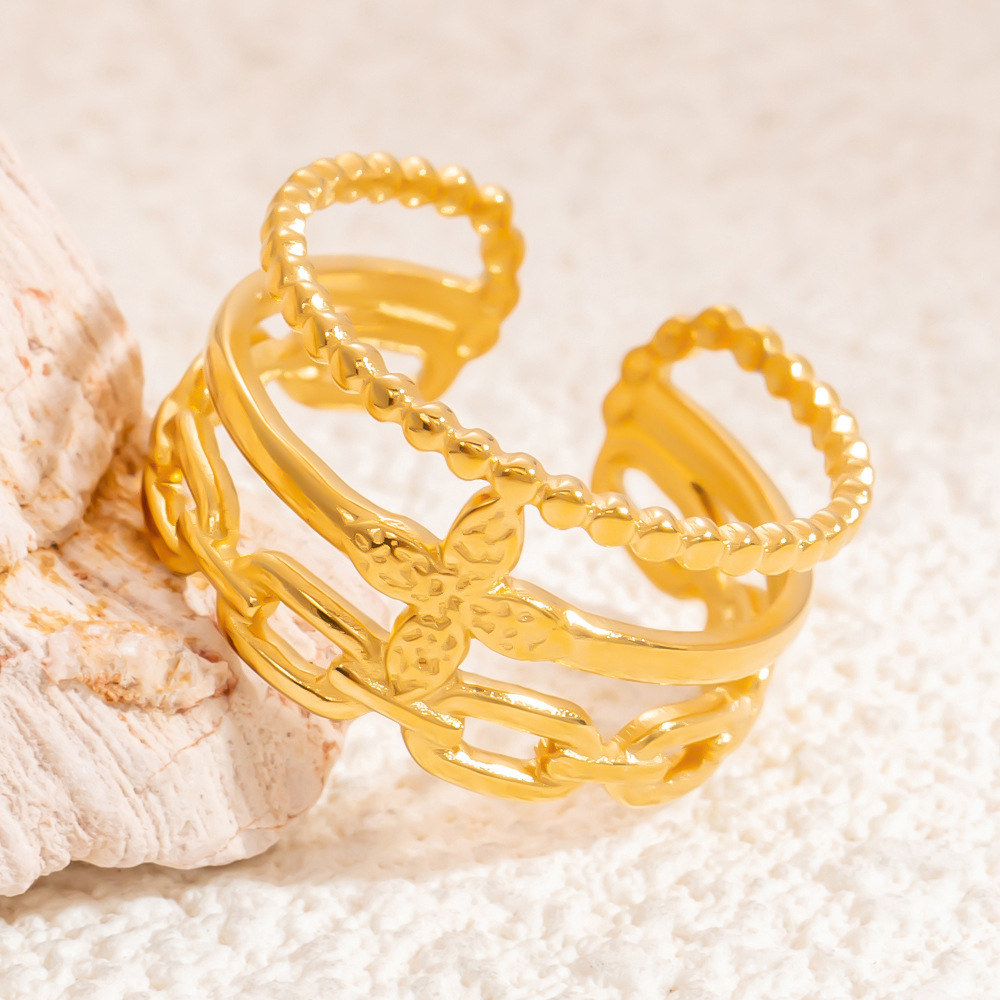 Bague Ajustable Pour Femme, Collection Classique Minimaliste, En Acier Inoxydable, Couleur Or, Étanche. Image9