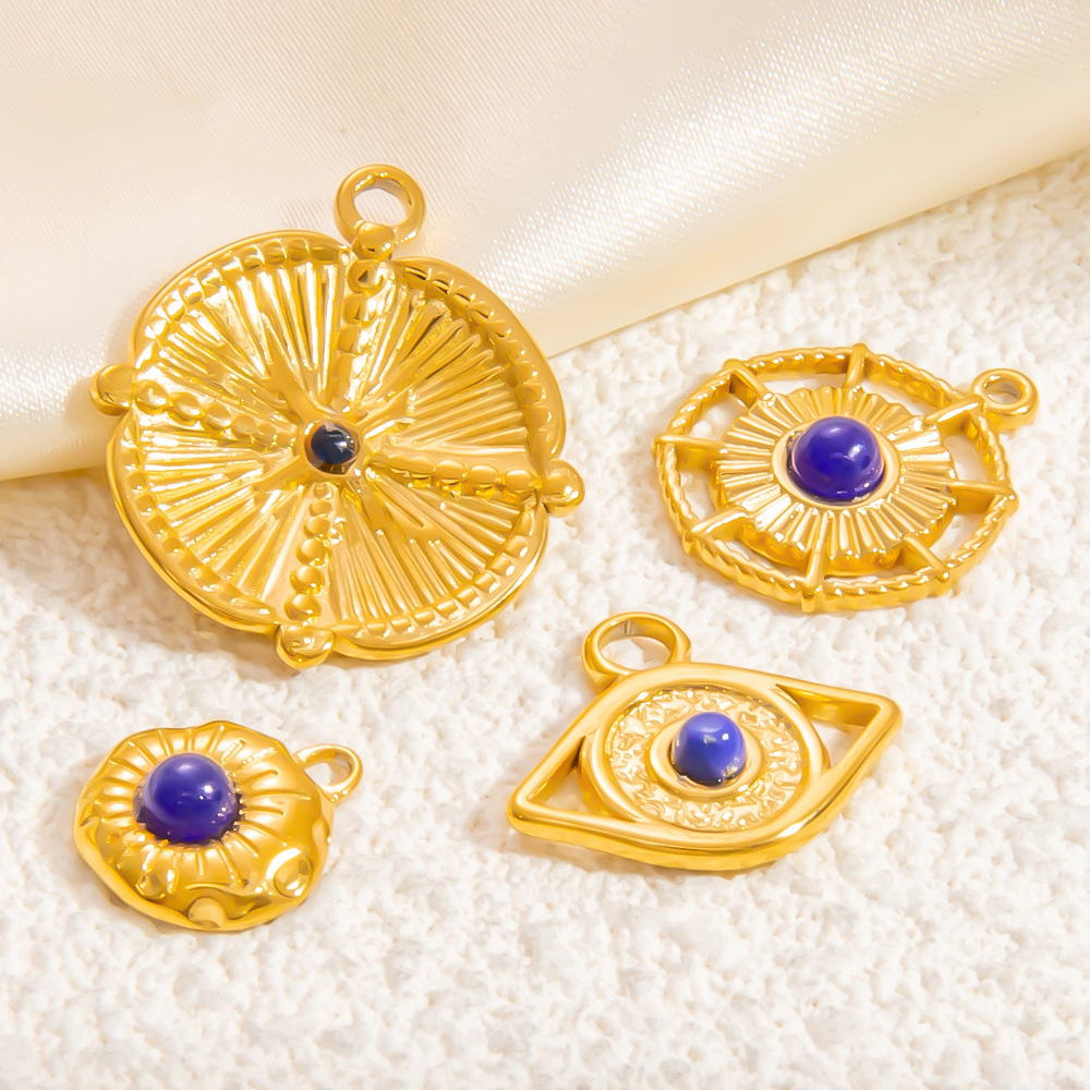 Pendentif Femme Fantaisie Rétro Œil Bleu Pierre Naturelle Acier Inoxydable Étanche Couleur Or (1 Pièce) Image4