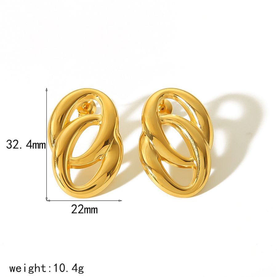1 Paire De Boucles D'Oreilles Puces Pour Femme, Collection Exquisite, Double Couche, Rondes, En Acier Inoxydable Étanche, Couleur Or. Image5