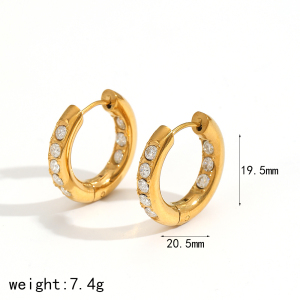 1 Paire De Boucles D'Oreilles Créoles Annulaires Brillantes En Acier Inoxydable Doré Étanche Avec Zircon, Série Polychrome h5 Image7