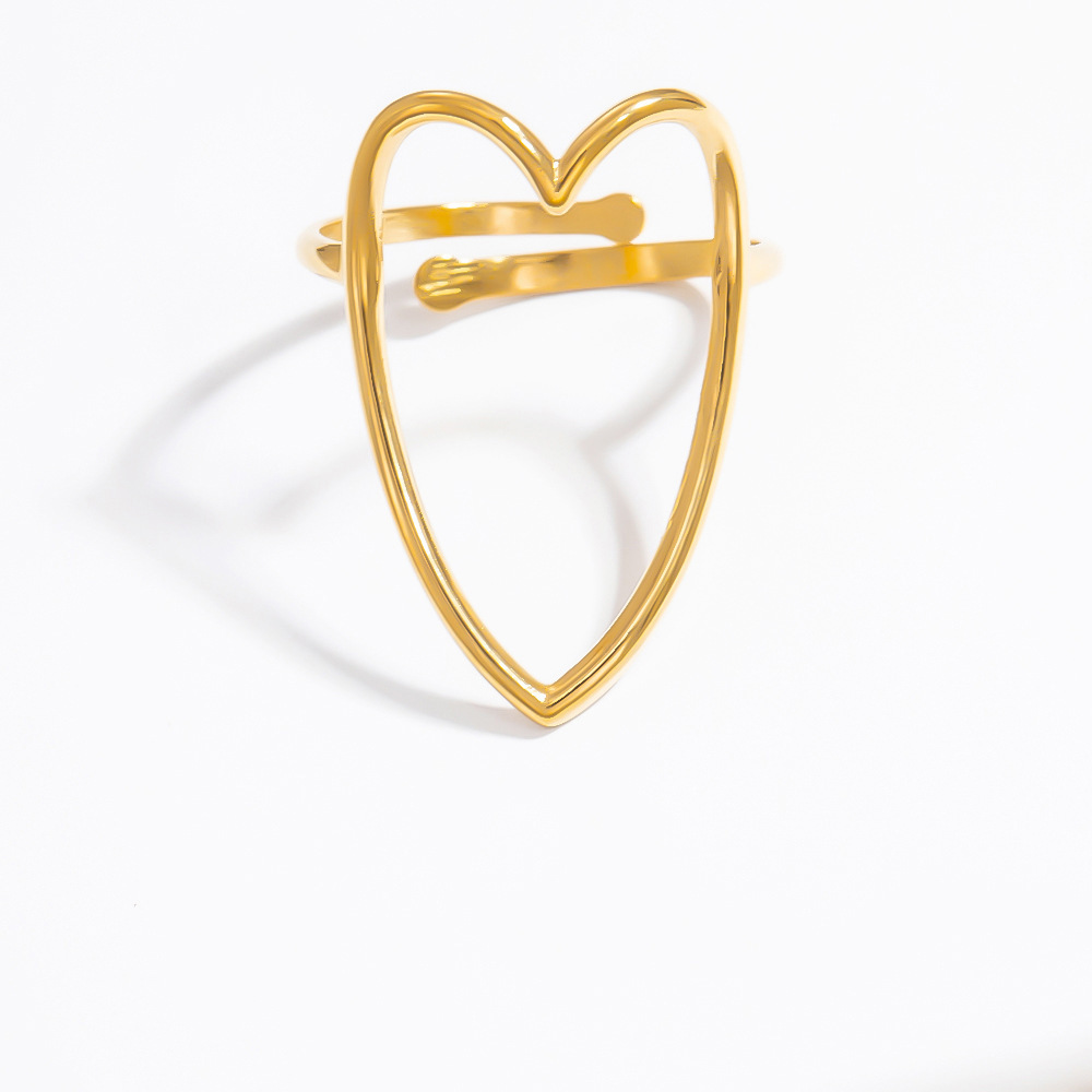 Bague Ajustable Pour Femme, Collection Romantique, Style Cœur Audacieux, En Acier Inoxydable Étanche Couleur Or. Image10