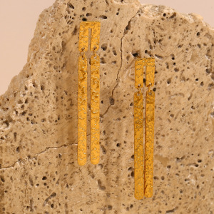 Boucles D'Oreilles Pendantes Élégantes Géométriques En Acier Inoxydable Doré, Étanches, Collection Classique, Pour Femme (1 Paire). h5 Image8