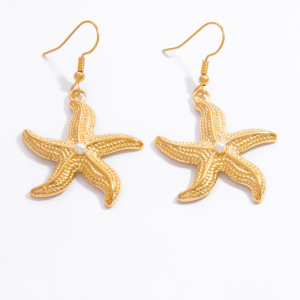 Boucles D'Oreilles Pendantes Pour Femme, Collection Romantique, Motif Étoile De Mer, En Acier Inoxydable Doré, Étanches, En Forme D'Étoile De Mer. 1 Paire h5 Image9