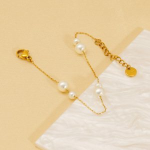 Bracelet Chaîne En Acier Inoxydable Plaqué Or Avec Perles Artificielles Pour Femme, 1 Pièce h5 Image3