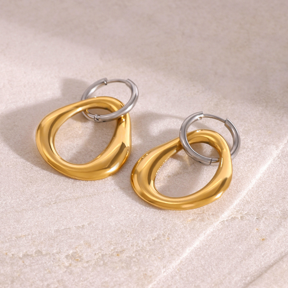 1 Paire De Boucles D'Oreilles Pendantes Géométriques Simples En Acier Inoxydable Plaqué Or  Pour Femme Image4