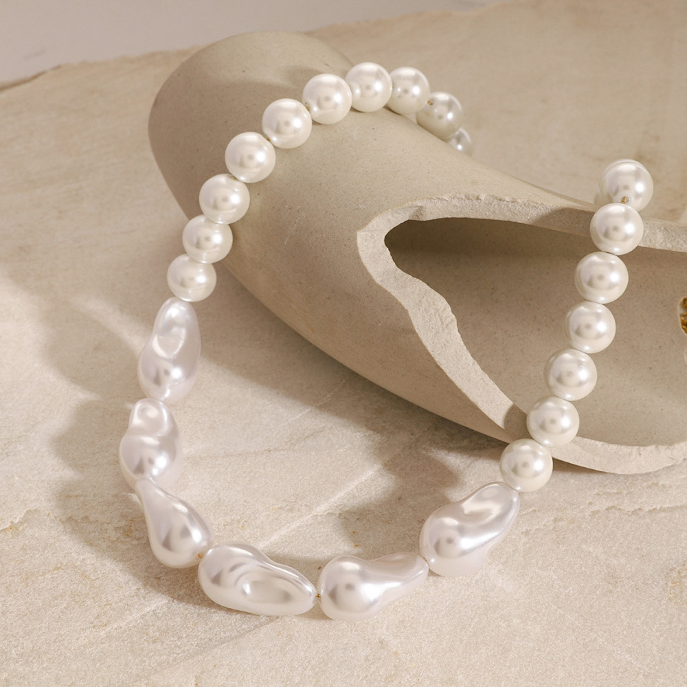 Collier De Perles Artificielles Pour Femme, Série Classique, Élégant, En Acier Inoxydable Plaqué Or Image4