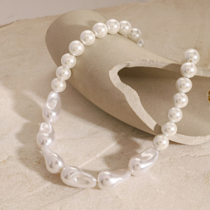 Collier De Perles Artificielles Pour Femme, Série Classique, Élégant, En Acier Inoxydable Plaqué Or h5 Image4