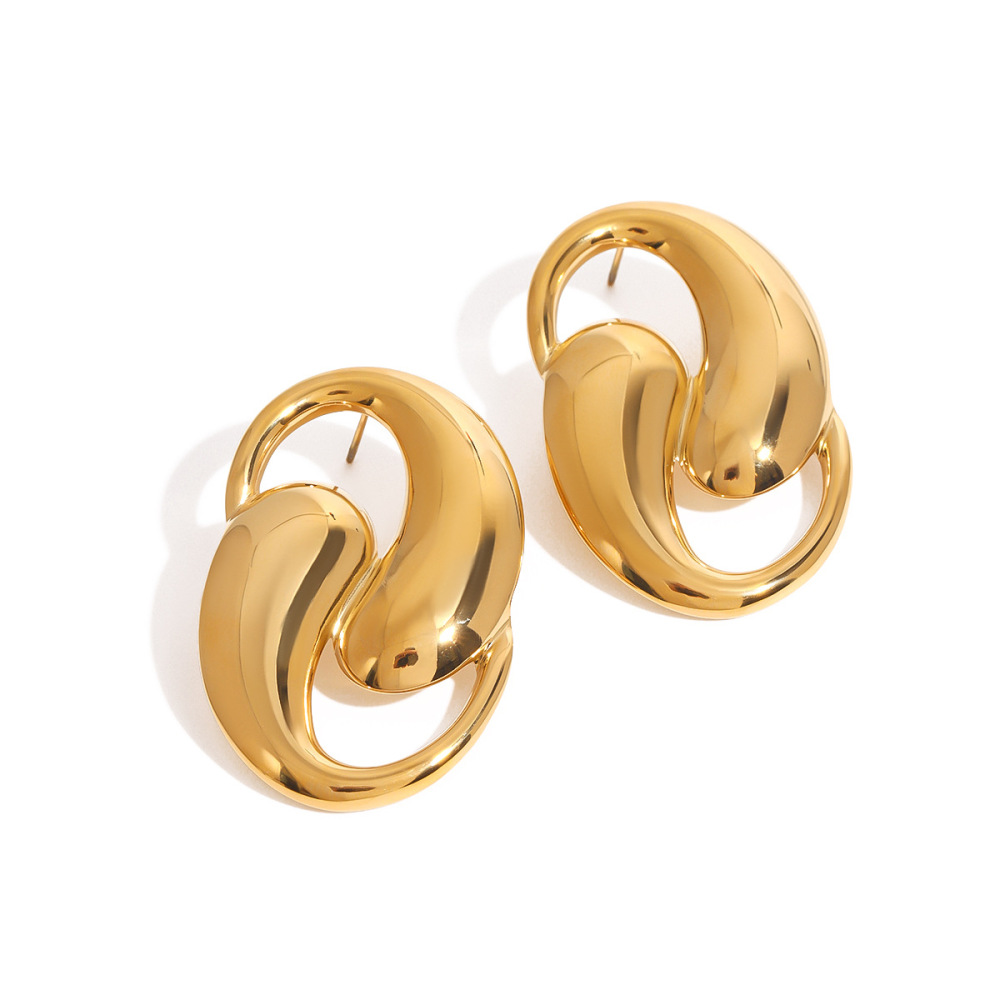 1 Paire De Boucles D'Oreilles À Tige Pour Femme, , En Acier Inoxydable, Couleur Or Image8