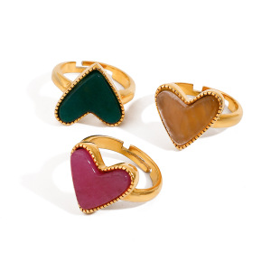 Bague Ajustable Pour Femme, En Acier Inoxydable Doré, Forme De Cœur, Couleur Or, Collection Polychrome (1 Pièce). h5 Image11