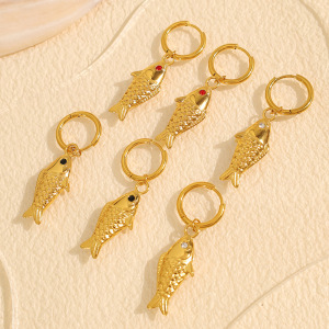1 Paire De Boucles D'Oreilles Pendantes Pour Femme, Série Classique, En Acier Titane Plaqué Or , Motif Animal Quotidien, Strass h5 Image3