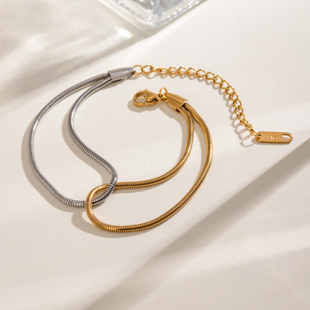 bracelet chaîne rond en acier inoxydable plaqué or  pour femme, série simple, 1 pièce