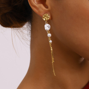 Boucles D'Oreilles Élégantes Et Rétro À Pompons, En Acier Inoxydable Étanche, Couleur Or, Pour Femme (1 Paire). h5 Image6