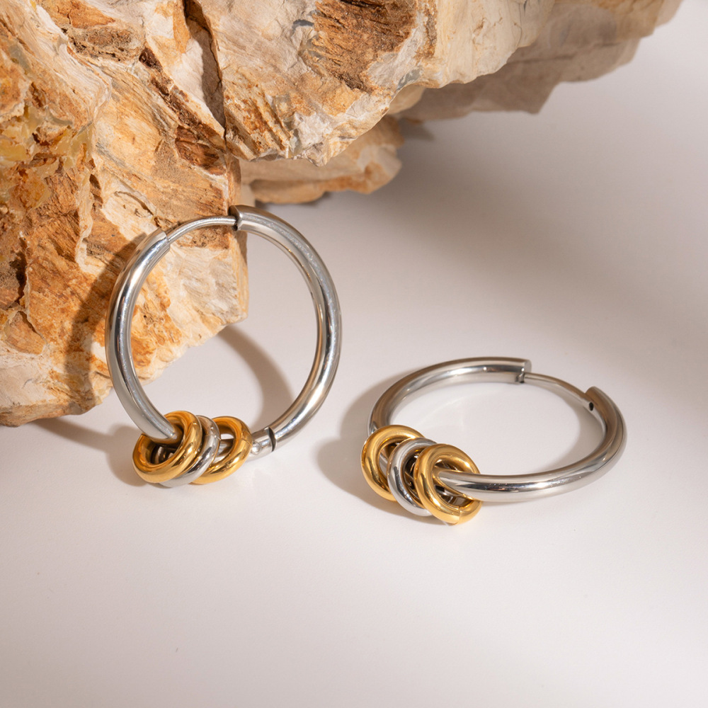 1 Paire De Boucles D'Oreilles Créoles Géométriques En Acier Inoxydable Plaqué Or Pour Femme, Série Simple h5Image2