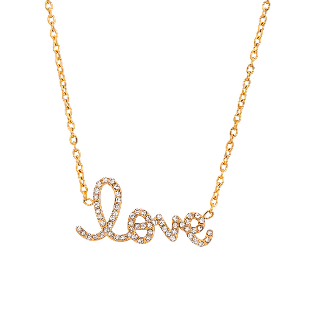 Collier Avec Pendentif En Acier Inoxydable Plaqué Or  Et Strass Pour Femme, Série Simple Et Décontractée, Lettre Image6