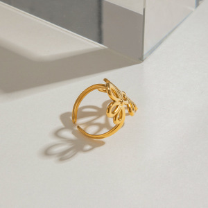 Bague Ajustable Pour Femme, Collection Romantique, Élégante, Double Fleur, En Acier Inoxydable Étanche Couleur Or. h5 Image5