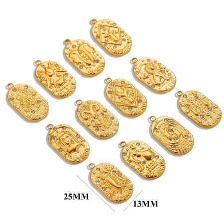 1 paire de pendentifs géométriques rétro en acier inoxydable plaqué or avec strass pour femme, série simple 2