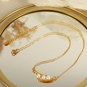 Collier Avec Pendentif En Perles Artificielles Pour Femme, Série Simple Rétro, En Acier Inoxydable Plaqué Or  h5 Image3