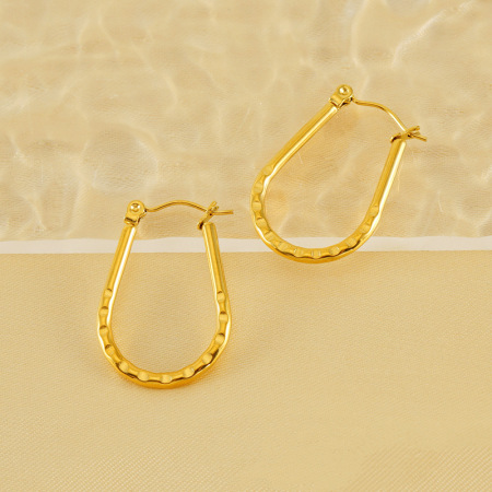 1 paire de boucles d'oreilles créoles simples géométriques en acier inoxydable plaqué or pour femme 2