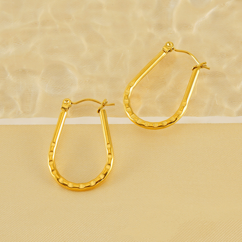 1 Paire De Boucles D'Oreilles Créoles Simples Géométriques En Acier Inoxydable Plaqué Or Pour Femme Image3
