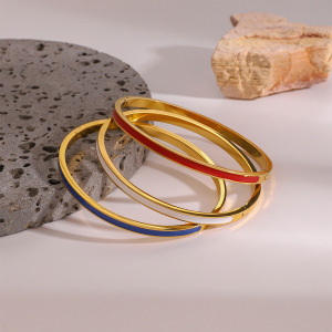 Bracelet Rond En Acier Inoxydable Plaqué Or  Pour Femme, Série Simple,  h5 Image3