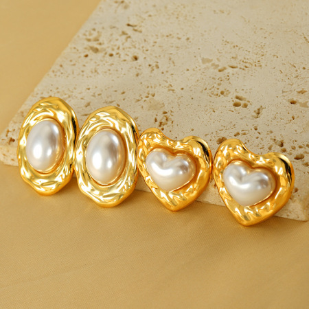 1 paire de boucles d'oreilles à tige en acier inoxydable plaqué or  avec perles pour femme, style décontracté, série simple 2