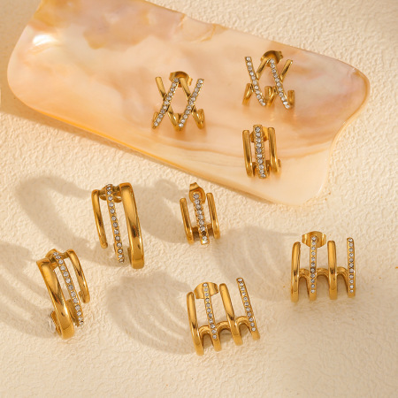 1 paire de boucles d'oreilles à tige géométriques en acier inoxydable plaqué or pour femme, style luxueux et léger