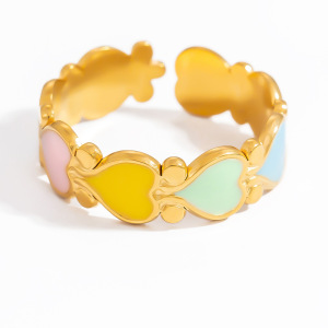 Bague Ajustable Pour Femme, Collection Charming, Ornée De Fleurs Colorées Et Raffinées. Acier Inoxydable Doré, Finition Huile, Étanche. h5 Image6