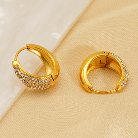 1 paire de boucles d'oreilles créoles quotidiennes en acier titane plaqué or  pour femme, série simple 2