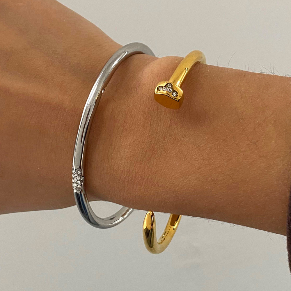 Bracelet Jonc Classique Annulaire Moderne En Acier Inoxydable, Couleur Or, Imperméable, Pour Femme (1 Pièce) h5Image6