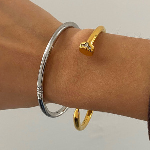 Bracelet Jonc Classique Annulaire Moderne En Acier Inoxydable, Couleur Or, Imperméable, Pour Femme (1 Pièce) h5 Image6